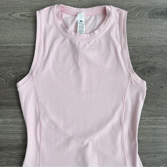 LULULEMON All Aligned Ribbed Midi Dress Size 2 Pastel Pink Nulu Stretch Bodycon - Picture 3 of 7